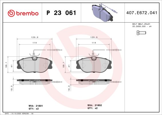 A.B.S. P 23 061 BREMBO Bremsbelagsatz, Scheibenbremse